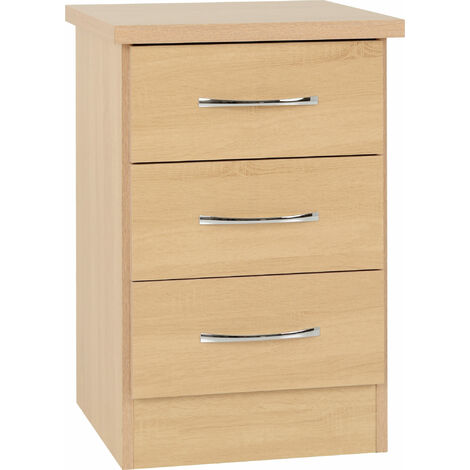 Nevada 3 Drawer Bedside - L40 x W40 x H61 cm - Sonoma Oak Effect