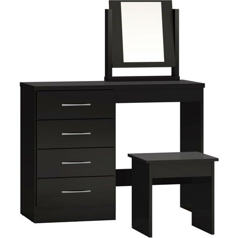 Nevada 4 Drawer Dressing Table Set - Black Gloss