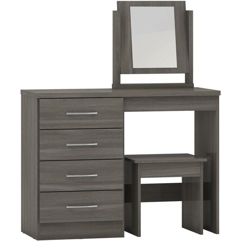 Nevada 4 Drawer Dressing Table Set Black Wood Effect Stool and Mirror