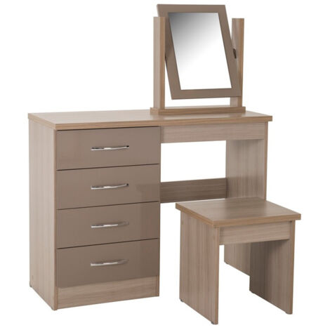 Nevada 4 Drawer Dressing Table Set - Oyster Gloss/Light Oak Effect Veneer