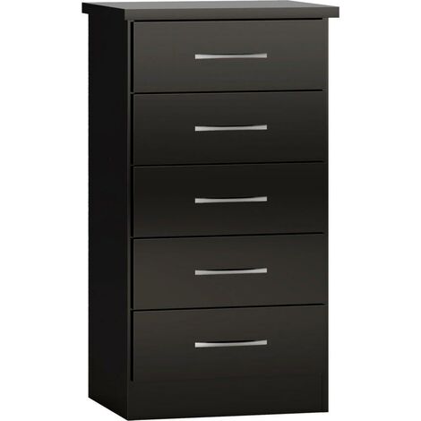 Nevada 5 Drawer Narrow Chest - L40 x W50 x H93 cm - Black Gloss