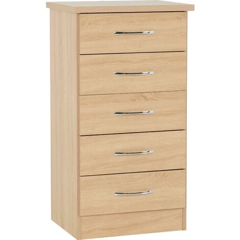 Nevada 5 Drawer Narrow Chest - L40 x W50 x H93 cm - Sonoma Oak Effect