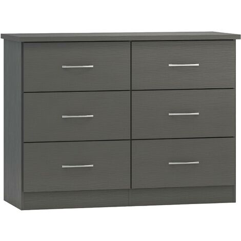 Nevada 6 Drawer Chest - L46 x W120 x H89.5 cm - 3D Effect Grey