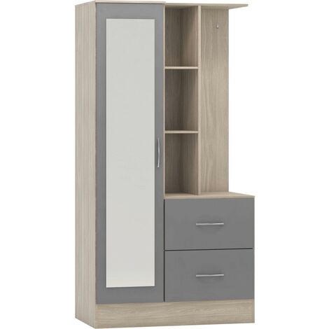 Nevada Mirrored Open Shelf Wardrobe Grey Gloss and Oak Effect
