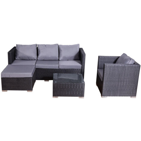 Nevala marron/blanc : salon de jardin 6 places en résine tressée