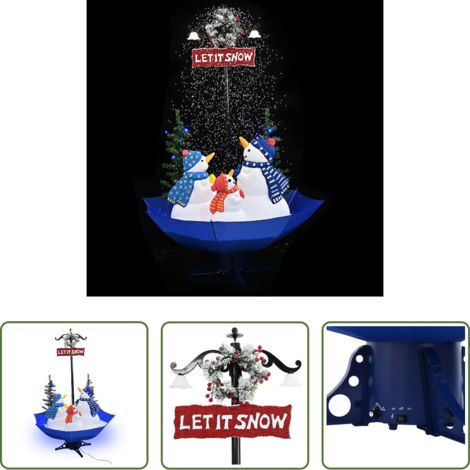Neve artificiale -  Albero di Natale con Nevicata e Base ad Ombrello Blu 170 cm PVC