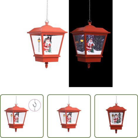 Neve artificiale -  Lampada Natalizia Sospesa LED e Babbo Natale Rossa 27x27x45 cm