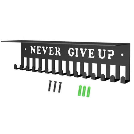 Never Give Up Medal Holder with Shelf - Trophies and Medals for Children and Adults - Karate Belt Display