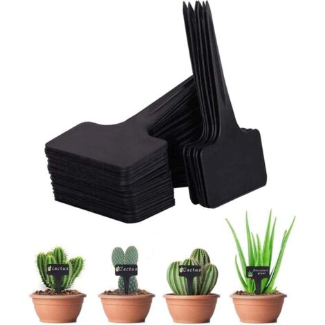 [NEVER USED] 100 Pack Plant Labels, Waterproof Garden Labels, T-Shaped Plastic Plant Labels, Seedling Labels, Plant Labels for Flowers, Vegetables, Seed Garden, 6 x 10 cm (Black)