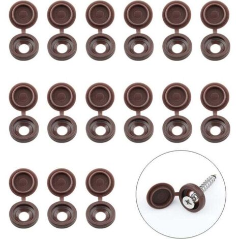 [NEVER USED] 100 Pcs Folding Screw Cover Caps Plastic Washer Flip Tops for Furniture Cabinets Shelves Brown