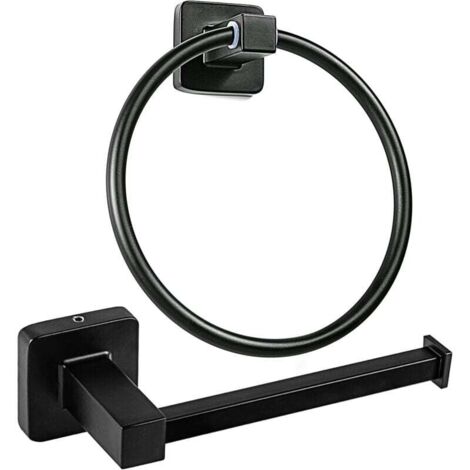 [NEVER USED] 2-piece toilet paper holder set, stainless steel towel ring, wall-mounted toilet paper holder, matt black