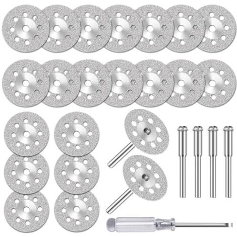 [NEVER USED] 25pcs Diamond Cutting Discs (22mm) for Dremel Rotary Tool Accessories, Mini Diamond Disc with 4pcs 3mm Mandrels for Stone Tile Glass