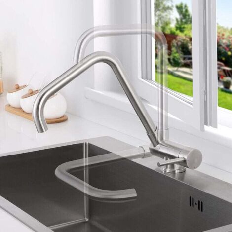 [NEVER USED] 360° rotatable folding kitchen mixer, kitchen faucet with folding handle against window, 304 stainless steel sink mixer tap for hot and cold water for the kitchen