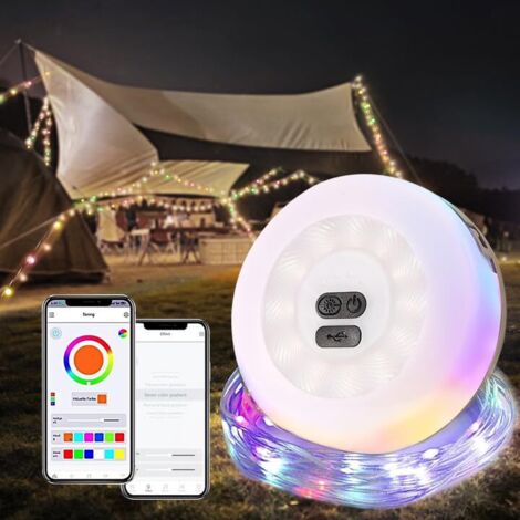 [NEVER USED] 7m APP-controlled camping fairy lights, portable LED outdoor fairy lights, charging mode RGB color light, IP67 waterproof tent light for camping, gardens, balconies, parties and festive d