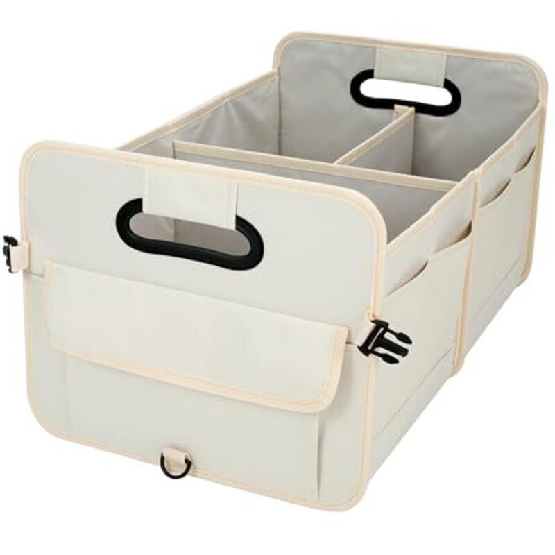 [NEVER USED] austoces Car Boot Organizer,Collapsible Durable Multi Compartments Car Storage Organiser With Adjustable Straps (Beige)