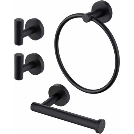 [NEVER USED] Black Towel and Toilet Roll Holder Set Bathroom Accessory Set 4 Piece Toilet Roll Holder and Towel Ring and Hook SUS304 Stainless Steel Wall Mounted