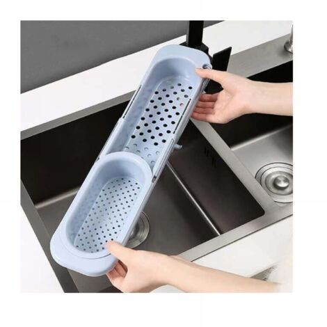 [NEVER USED] (Blue) Telescopic Sink Drain Rack, Sink Organizer with Towel Bar, Expandable Storage Soap Holder Sponge Drainer Sink Tray for Home Kitchen