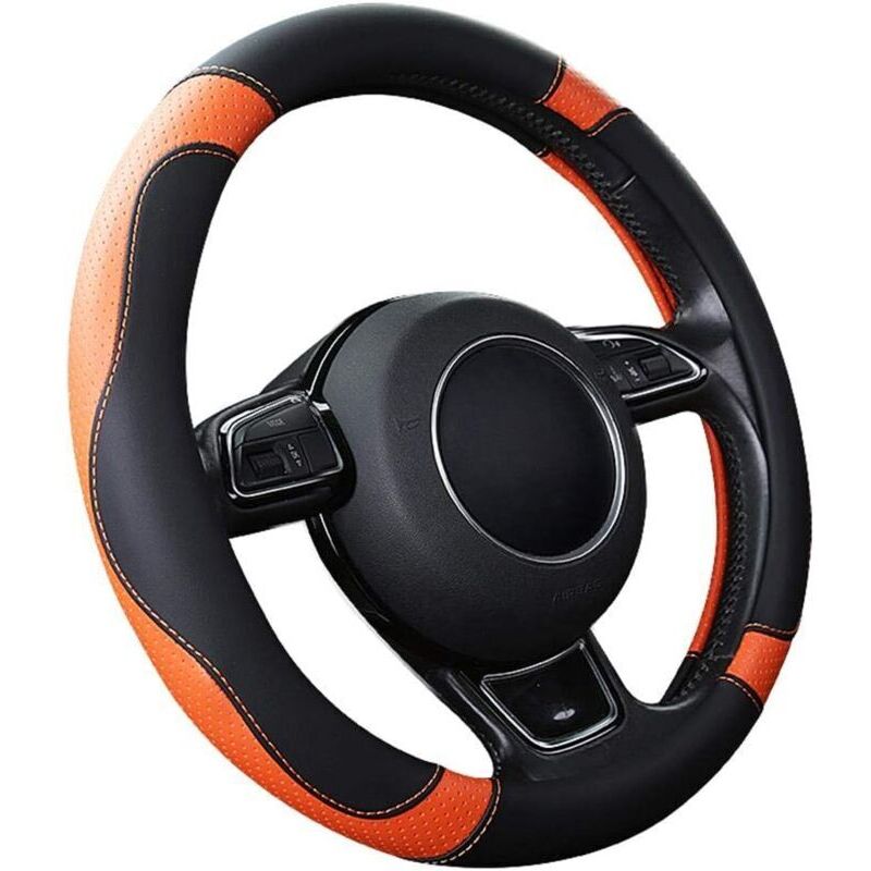 Never used] Car Steering Wheel Cover, Microfiber Leather Steering Wheel Covers, Universal 37-38 cm/15 inch, Non-Slip, Breathable, Durable (Orange)