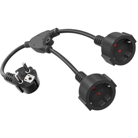 [NEVER USED] Double Plug for Socket, 16A/250V/Max Double Plug, Short Extension Cord with 2 Way Schuko Plug Adapter, Double Schuko Plug for Kitchen, Office, Home, Black