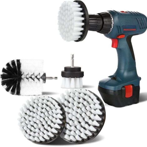 [NEVER USED] Drill Cleaning Brush, 4-Piece Rotary Brush 2-inch/3.5-inch/4-inch/5-inch, Cleaning for Electric Drill, Drill Brush, Soft Bristles, Cleaning for Carpet (White)