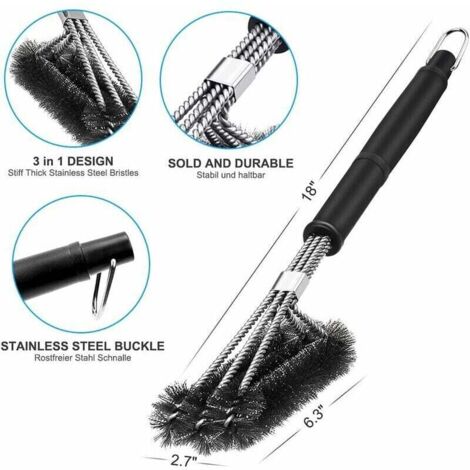 [NEVER USED] Grill brush, 3-in-1 grill cleaning brush, long handle, stainless steel bristles for quick and effective cleaning of all grills