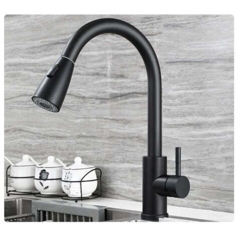 [NEVER USED] Kitchen faucet, 360° rotatable kitchen mixer with pull-out spray, 3 spray modes, sink faucet, stainless steel, black