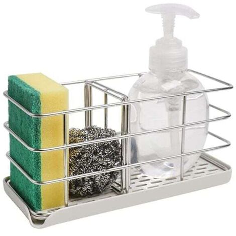 [NEVER USED] Kitchen Sink Sponge Holder, Kitchen Sink Organizer Stainless Steel Sink Tray Dish Rack Hanging Panel Adjustable Brush Sink Soap Dish for Countertop or Wall Stick