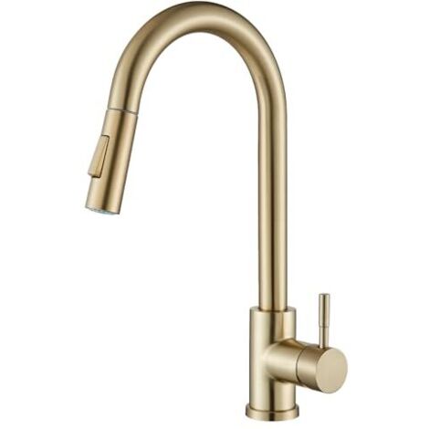 [NEVER USED] Kitchen Tap, Stainless Steel Black Sink Tap with Pull-Down Sprayer Hose Single Hole,360° Swivel Kitchen Mixer Taps with 2-Mode Sprayer,Gold