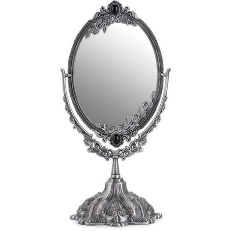 [NEVER USED] Makeup mirror, decorative vintage mirror, oval and double-sided mirror (silver)