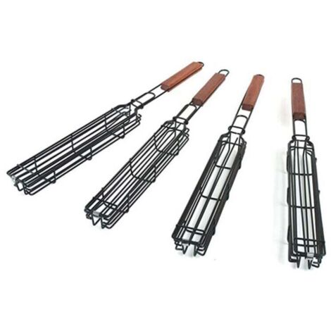 [NEVER USED] Pack BBQ Grill Baskets with Lockable Long Wooden Handle Non-Stick Stainless Steel Grilling Baskets for BBQ Fish Vegetables Sausages Onions