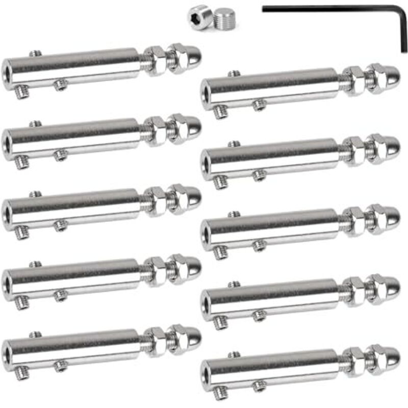 [NEVER USED] Pack of 10 6 mm Cable Clamps Stainless Steel Turnbuckle with Threaded Rod and Allen Key, Stainless Steel Cable Clamp for Fixing and