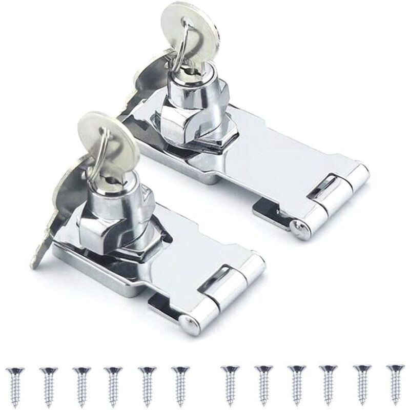Odipie - never used] Pack of 2 stainless steel door latches with padlock and key, for doors and cabinets, drawers, doors and locks with (6.4 cm and