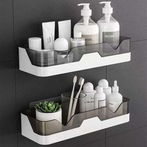 [NEVER USED] Pack Wall Mounted Bathroom Organizer Shelves with 2 Pieces Adhesive Hooks (+2 Spare Pieces), Corner Shower Organizer for Tub, Storage Basket, Shelf, Bath Rack, No Drilling, Spice Rack kit