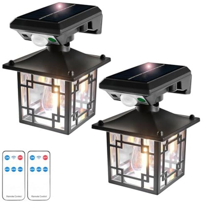 [NEVER USED] Pieces Solar Wall Lights, 6000K Solar Wall Lights with Sensor, IP65 Waterproof, 3 Modes Vintage Outdoor Solar Light for Garden Fence