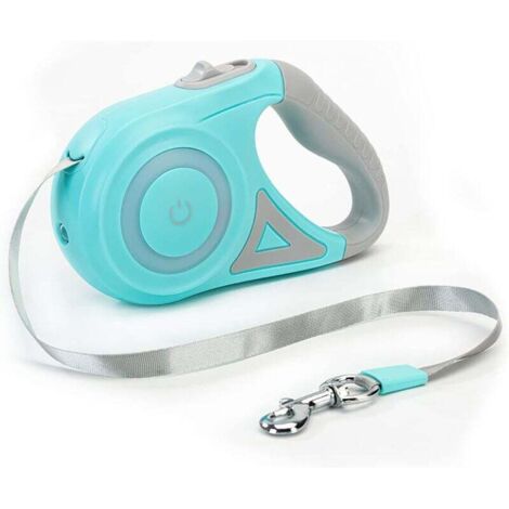 [NEVER USED] Retractable dog leash, easy one-button brake and lock, extendable dog leash with LED flashlight (M, rope length 5 m, green)