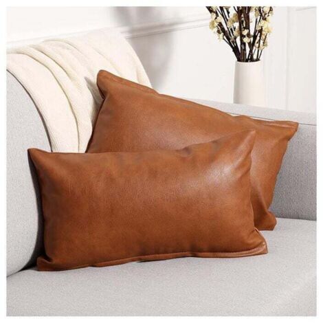 [NEVER USED] Set of 2 Pure Color Faux Leather Cushion Covers Modern Luxury Style Home Decoration Living Room Bedroom Sofa 30 x 50 cm Brown