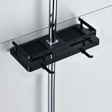 [NEVER USED] Shower shelf without drilling, bathroom storage rack for shampoo soap and 2 hooks, suitable for 22-24 mm shower rods