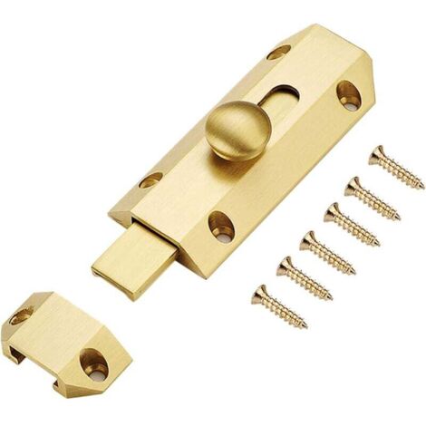 [NEVER USED] Sliding Barrel Door Latch Heavy Duty Security Lock Brass Locking Door Bolt for Garage Door Window Cabinet - Brushed Gold