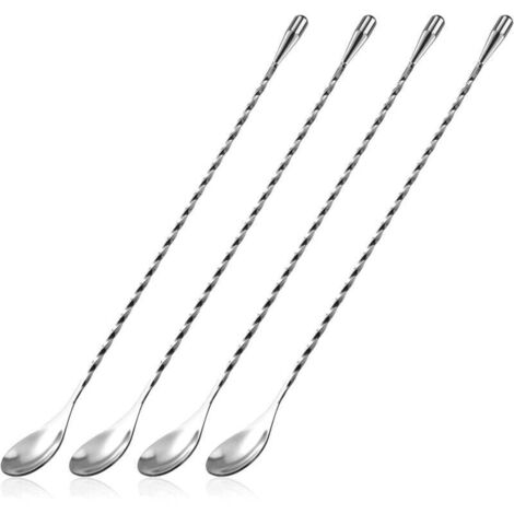[NEVER USED] Stainless Steel Cocktail Spoon Long Handle Bar Spoon Spiral Pattern Mixing Spoons Professional Cocktail Stirrers 30cm 4 Pieces (Silver)