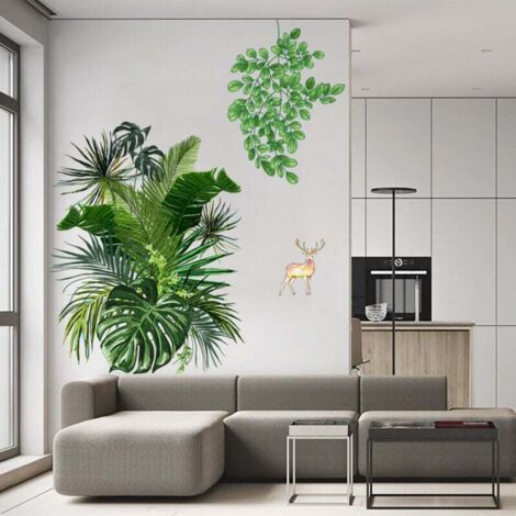 [NEVER USED] Tropical Plant Wall Stickers Green Palm Leaf Wall Decals Nature Plants Wall Sticker for Living Rooms Bedrooms Offices Sofa Background Wall Decor