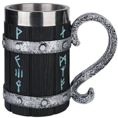 [NEVER USED] Viking beer mug made of wood, handcrafted wooden mug with stainless steel inner coating, 600 ml vintage mug, medieval mug for coffee/drinks/juice (for men).