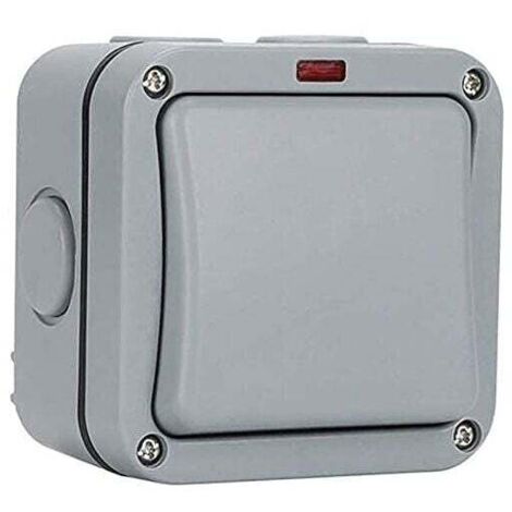 [NEVER USED] Waterproof outdoor switch – control switch – indicator light – 20 A – IP65, suitable for garden, workshop, balcony, grey