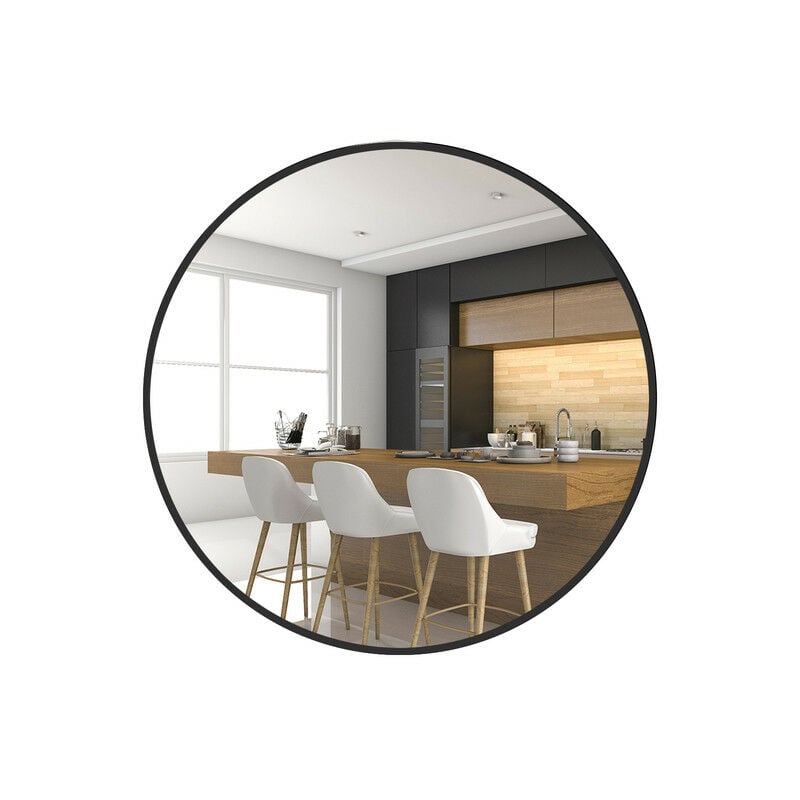 Meykoers - jamais utilise] Miroir salle de bain rond 60cm cadre Noir mat Miroir Mural
