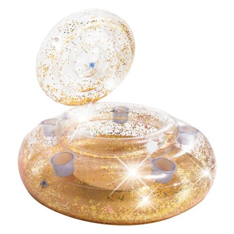 Nevera hinchable oro con purpurina y 5 posavasos INTEX