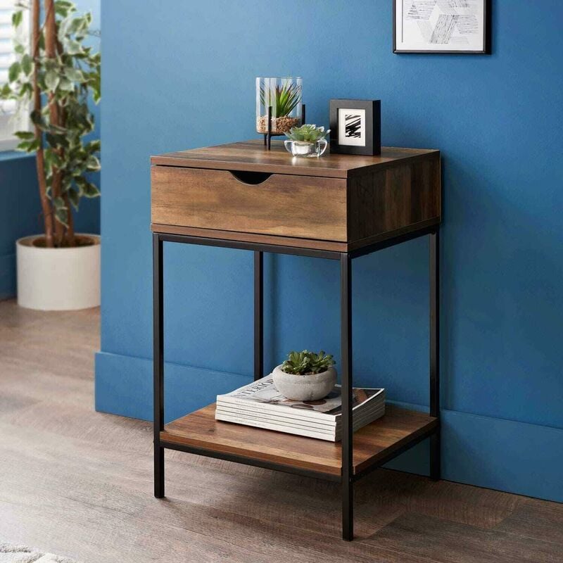 New 1 Drawer Console Table Black Metal Frame & Wooden Drawer and Shelf Furniture