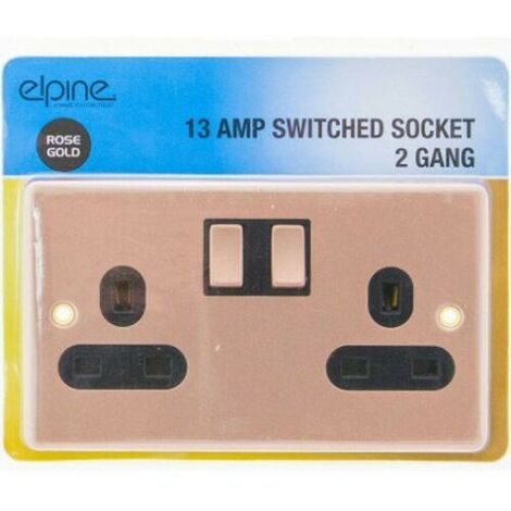 NEW 13AMP ROSE GOLD SOCKET DOUBLE SWITCH PLUG 2 GANG POWER ELECTRIC WALL HOME