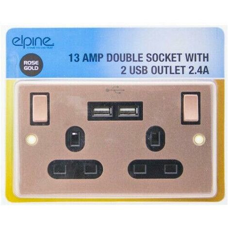NEW 13AMP ROSE GOLD SOCKET DOUBLE SWITCH USB PLUG 2 GANG POWER ELECTRIC WALL