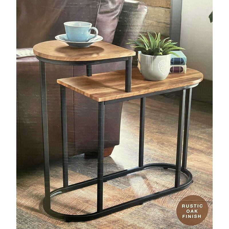 New 2 Tier Side Table Modern Sofa Side Coffee table Living Room Rustic Oak Finish