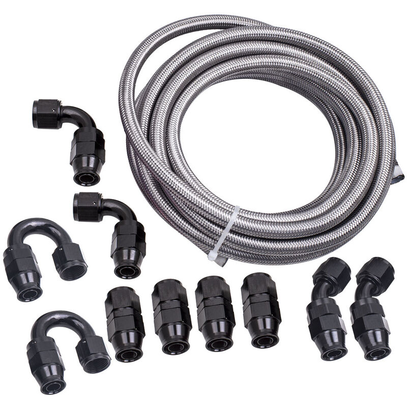 Image of NEW AN10 AN-10 Fuel Hose End Fitting Braided PTFE E85 Ethanol Oil Gas Line Kit