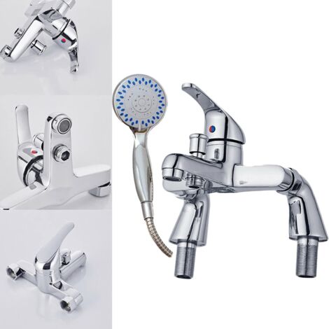NEW Bathroom Bath Shower Filler Mixer Tap Single Lever Chrome Solid Brass with Shower Handset and Hose Attachment